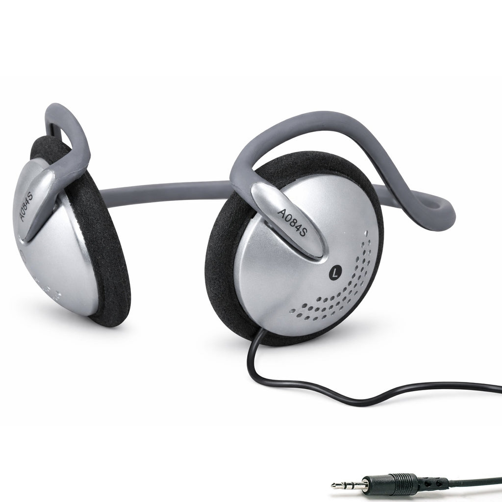 Curved Neckband Stereo Headphones Lightweight Silver Design