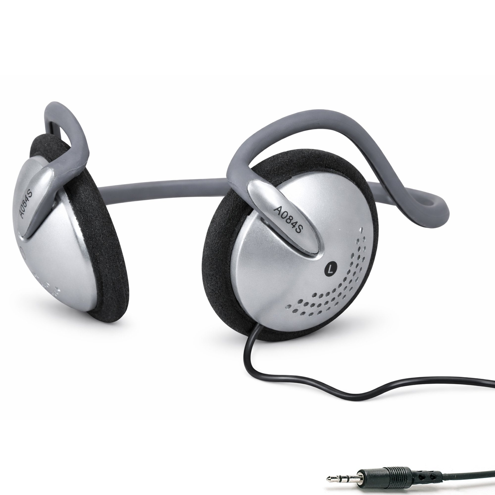 Curved Neckband Stereo Headphones Lightweight Silver Design