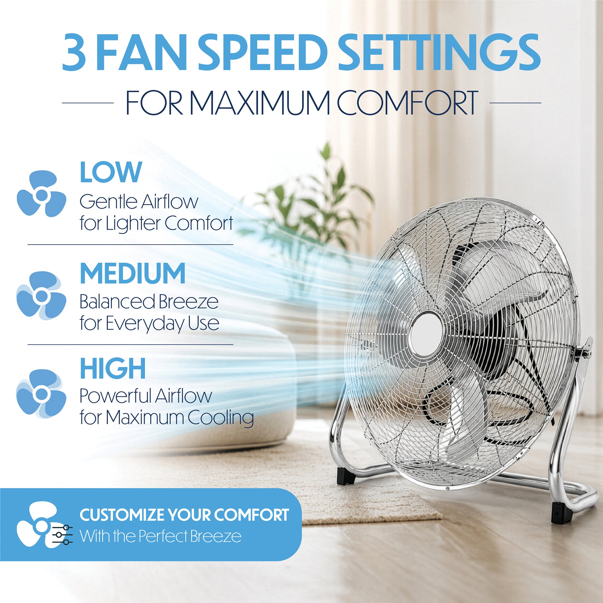 18" Chrome High Velocity Industrial 3 Speed Floor Fan