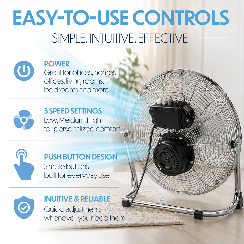 18" Chrome High Velocity Industrial 3 Speed Floor Fan