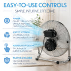 18" Chrome High Velocity Industrial 3 Speed Floor Fan
