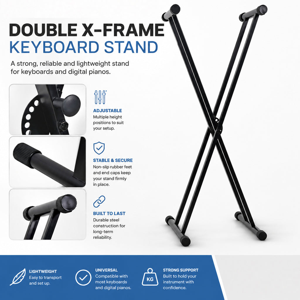 Double X Frame Keyboard Stand with Spring Bolt Adjustment