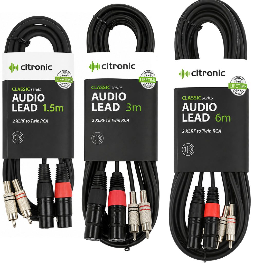 Twin Female XLR to Twin RCA Phono Plug Audio Lead 1.5, 3, 6M