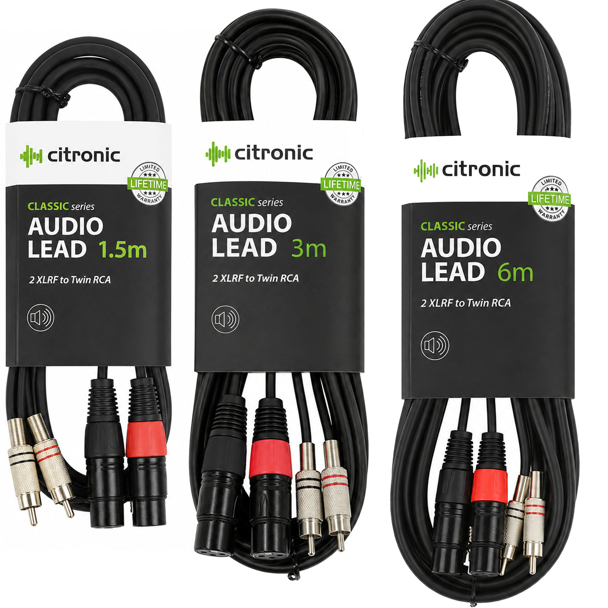 Twin Female XLR to Twin RCA Phono Plug Audio Lead 1.5, 3, 6M