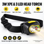 3W XPE LED Head Torch - Headband for Potholing Building Sites etc