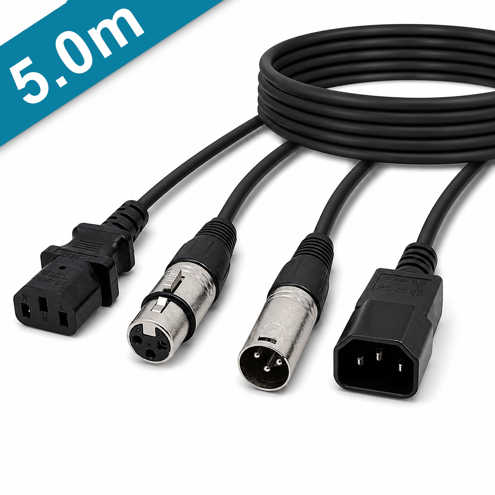 Combi IEC and XLR 3-Pin Male to Female DMX Cable