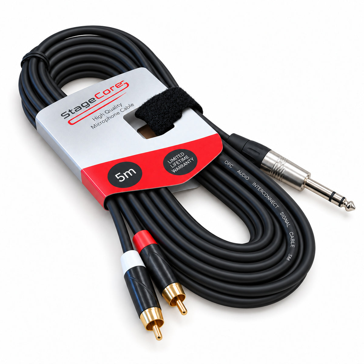 6.35mm Stereo Jack to Twin RCA Phono Leads 1.5m 3.0m & 5.0m