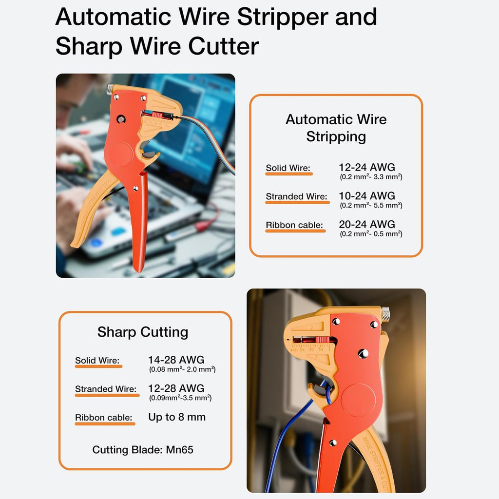 Automatic Wire Strippers 14-24 AWG Cables Adjustable Strip