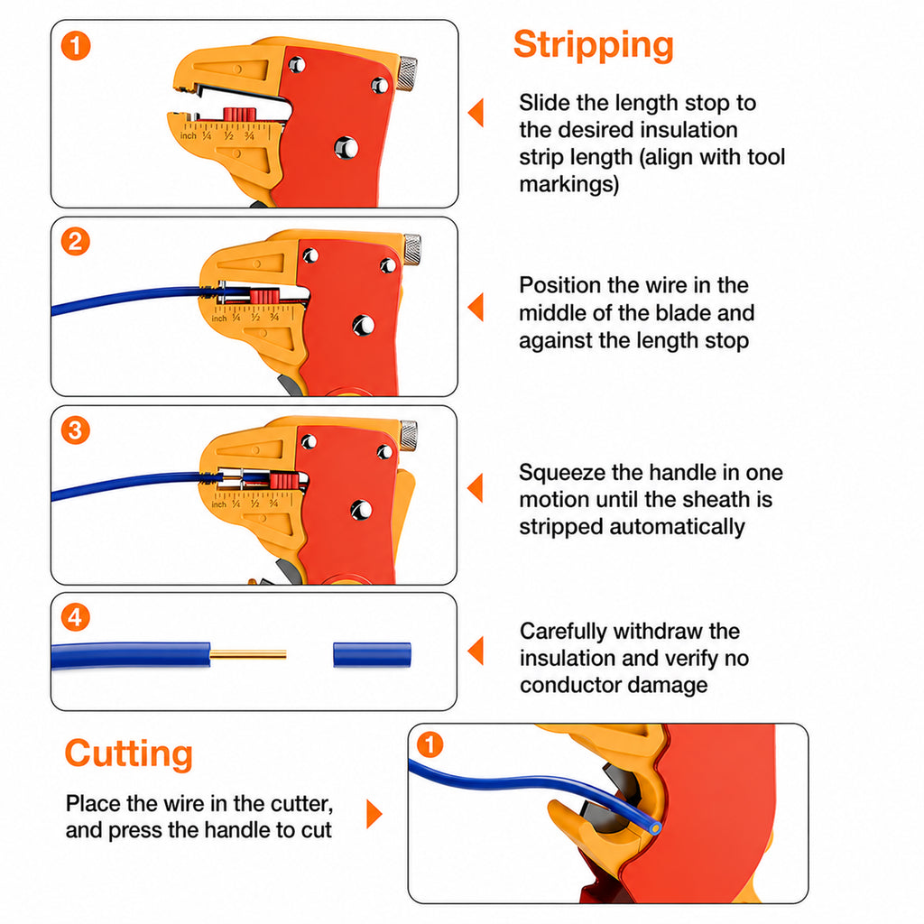Automatic Wire Strippers 14-24 AWG Cables Adjustable Strip