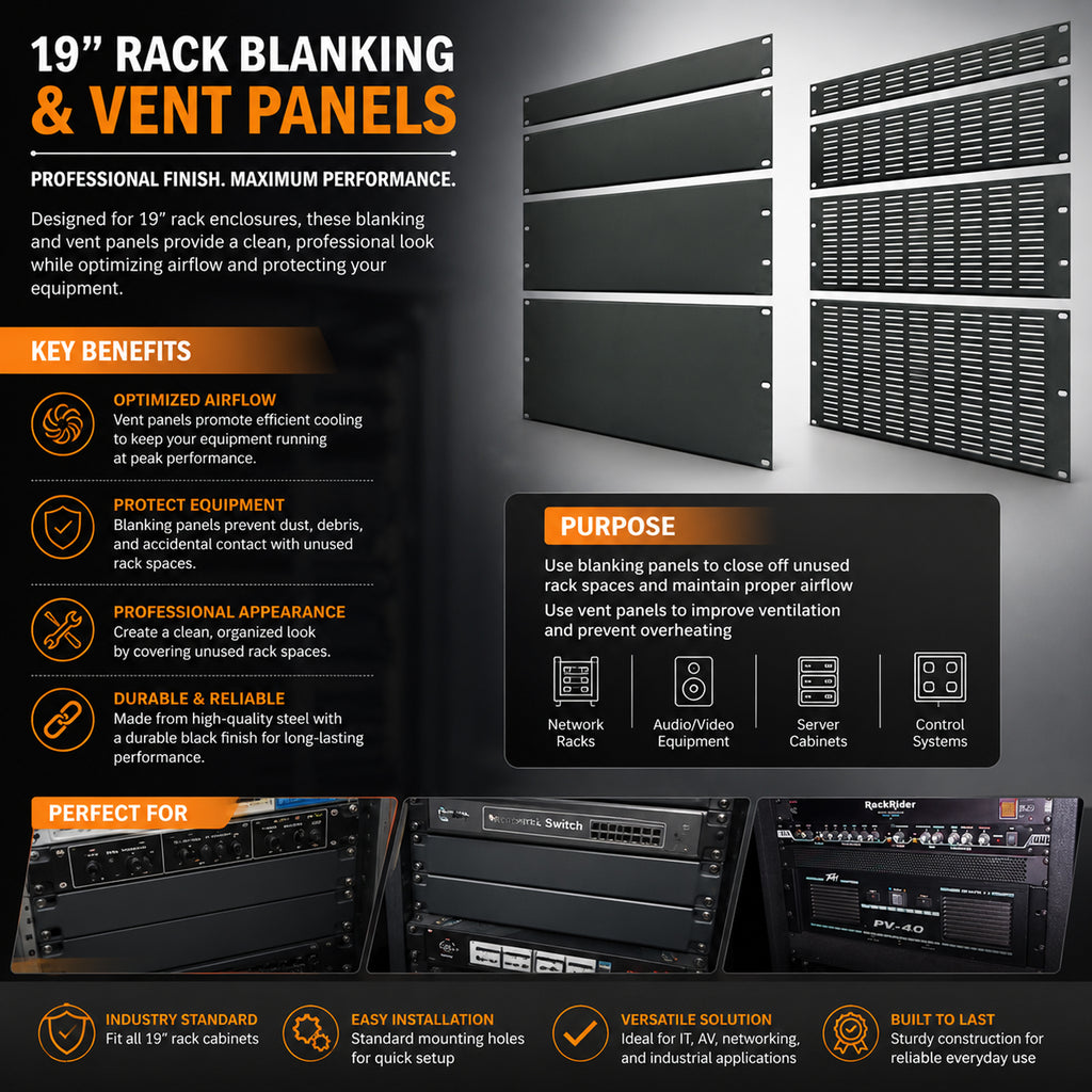 High Quality 19" Rack Mount Blacking & Vented Panels