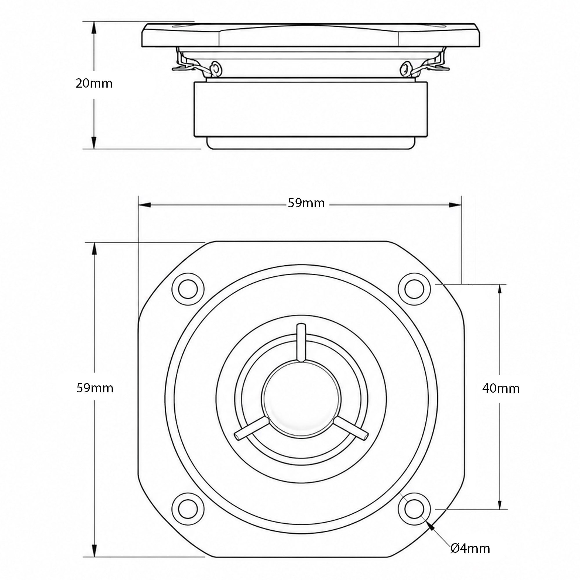 Square Mylar Dome Tweeters 40 Watt 25W RMS 2.25 Inch Tweeter 8 Ohms PAIR