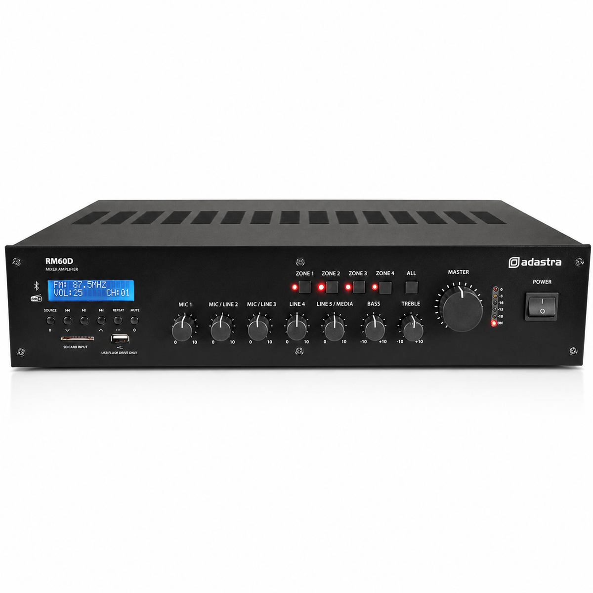 RM60D 4 Zone 60w 100V Line Mixer Amplifier and Media Player