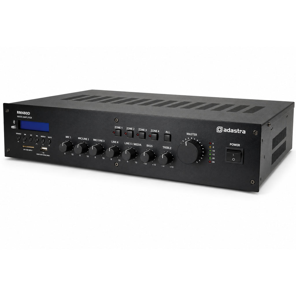 RM480D 4 Zone 480w 100V Line Mixer Amplifier and Media Player