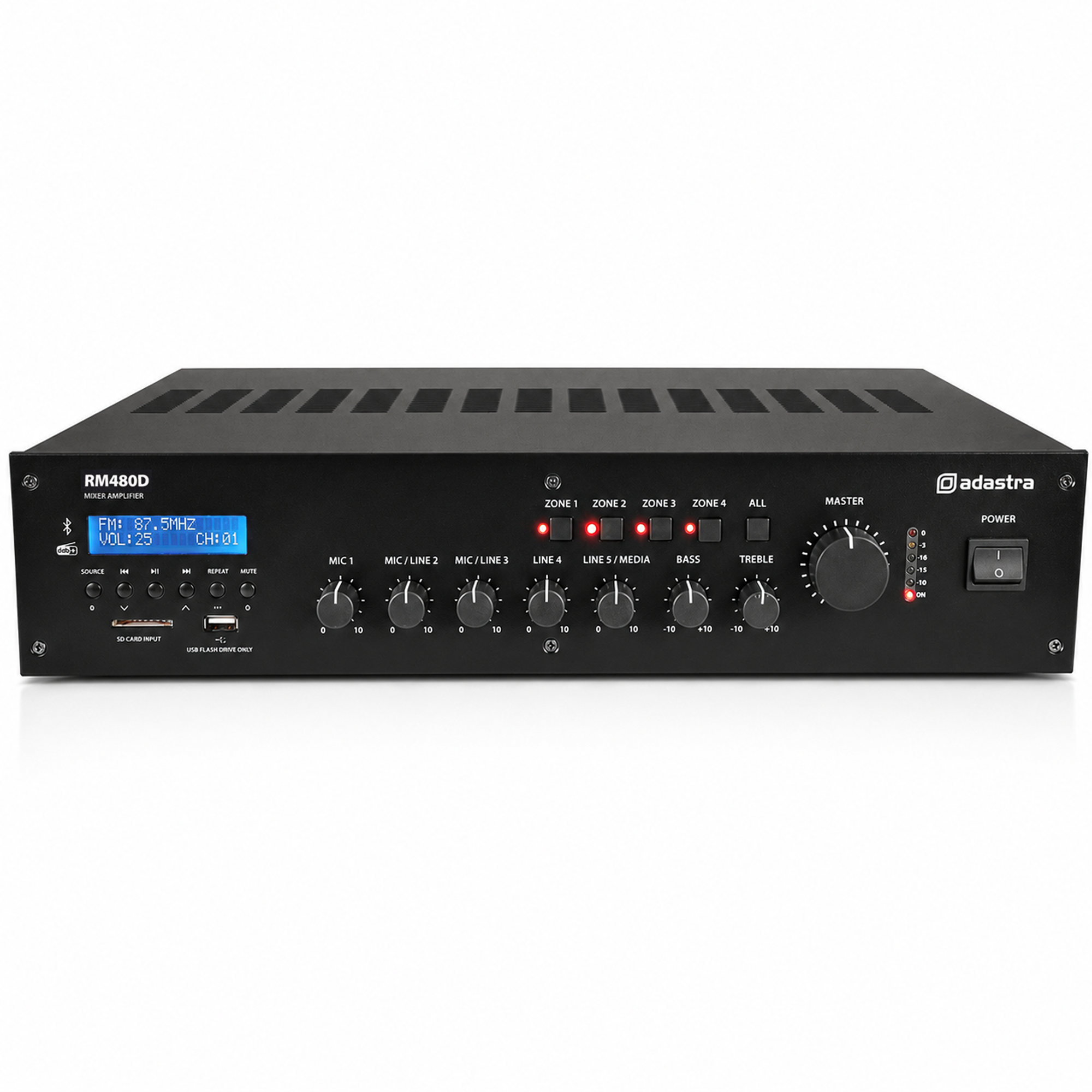 RM480D 4 Zone 480w 100V Line Mixer Amplifier and Media Player