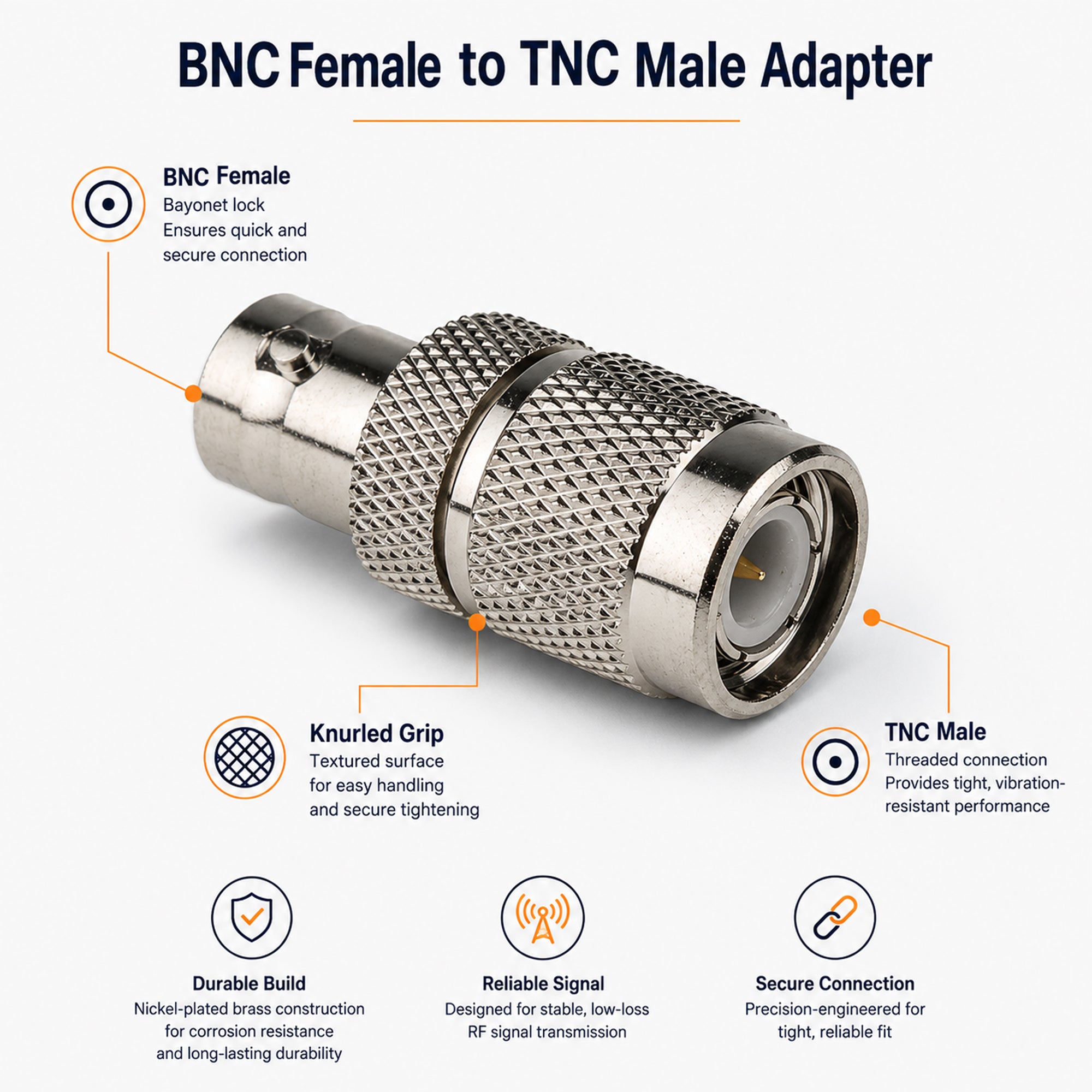 BNC Female Socket To Male TNC Plug Aerial Adapter