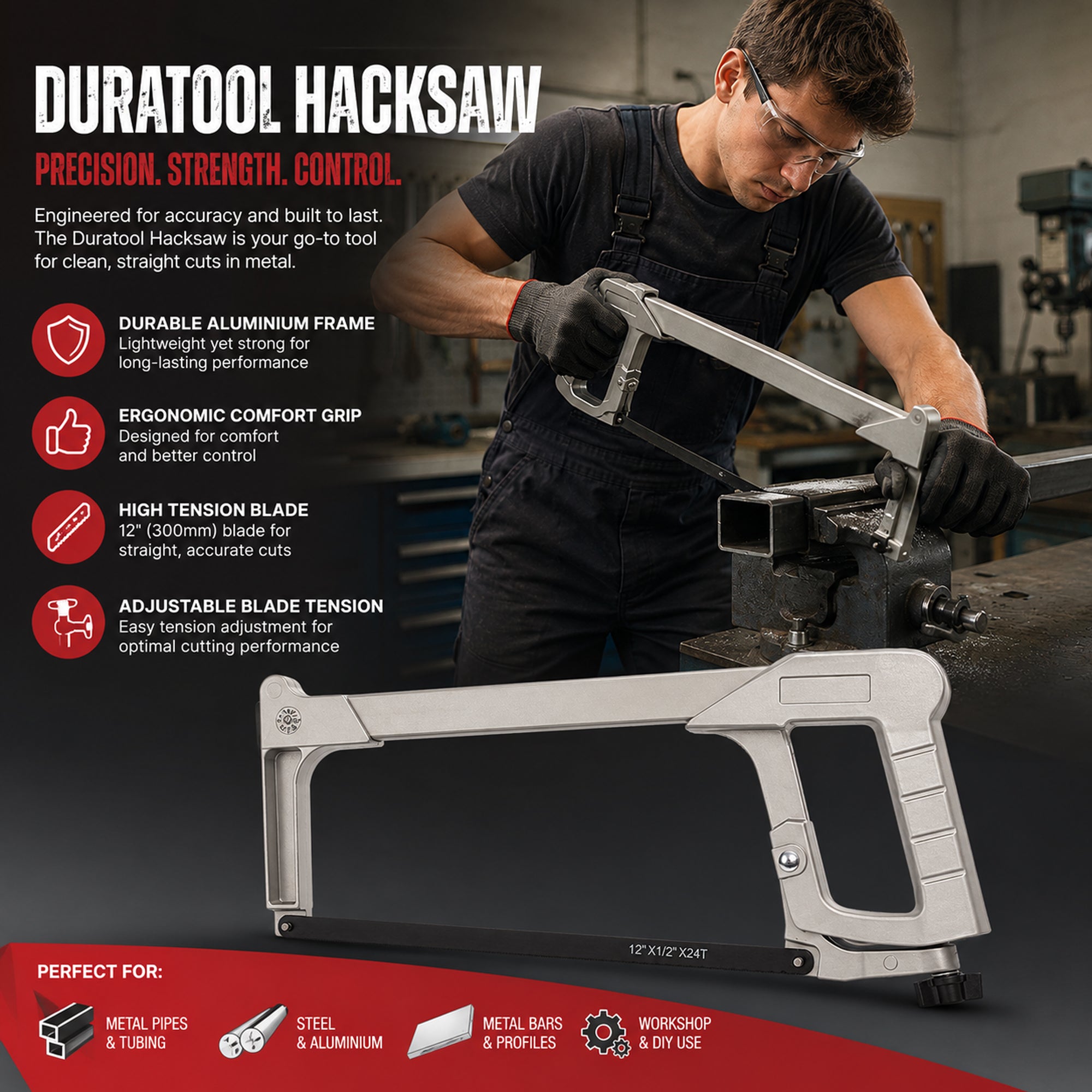 Junior Hacksaw Easy Release Mechanism with Aluminium Alloy Frame
