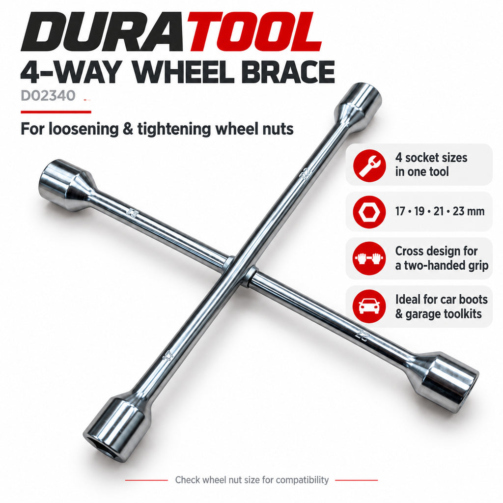 4 Way Universal Wheel Nut Brace Car Van Wrench Cross Spanner