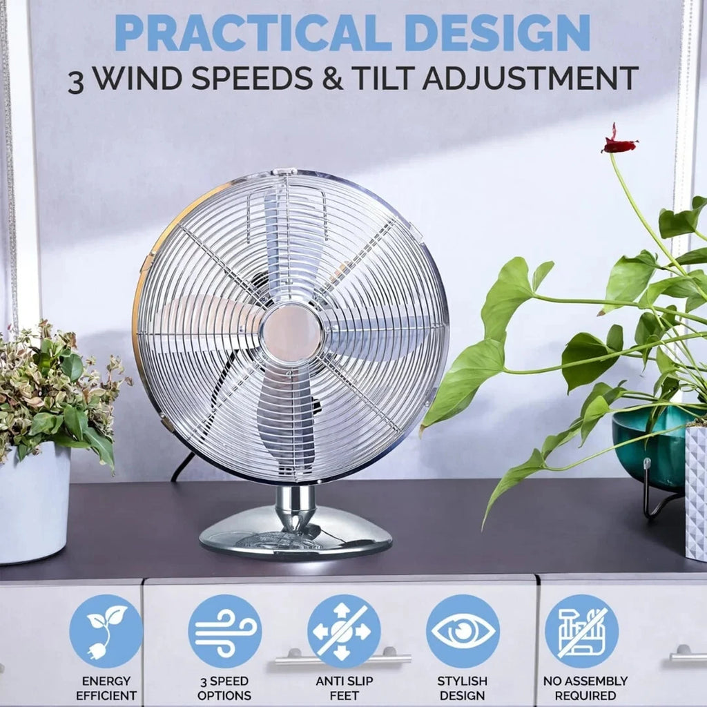 Oscillating Deck Fan in Metal Chrome Finish 3 Speed 12"