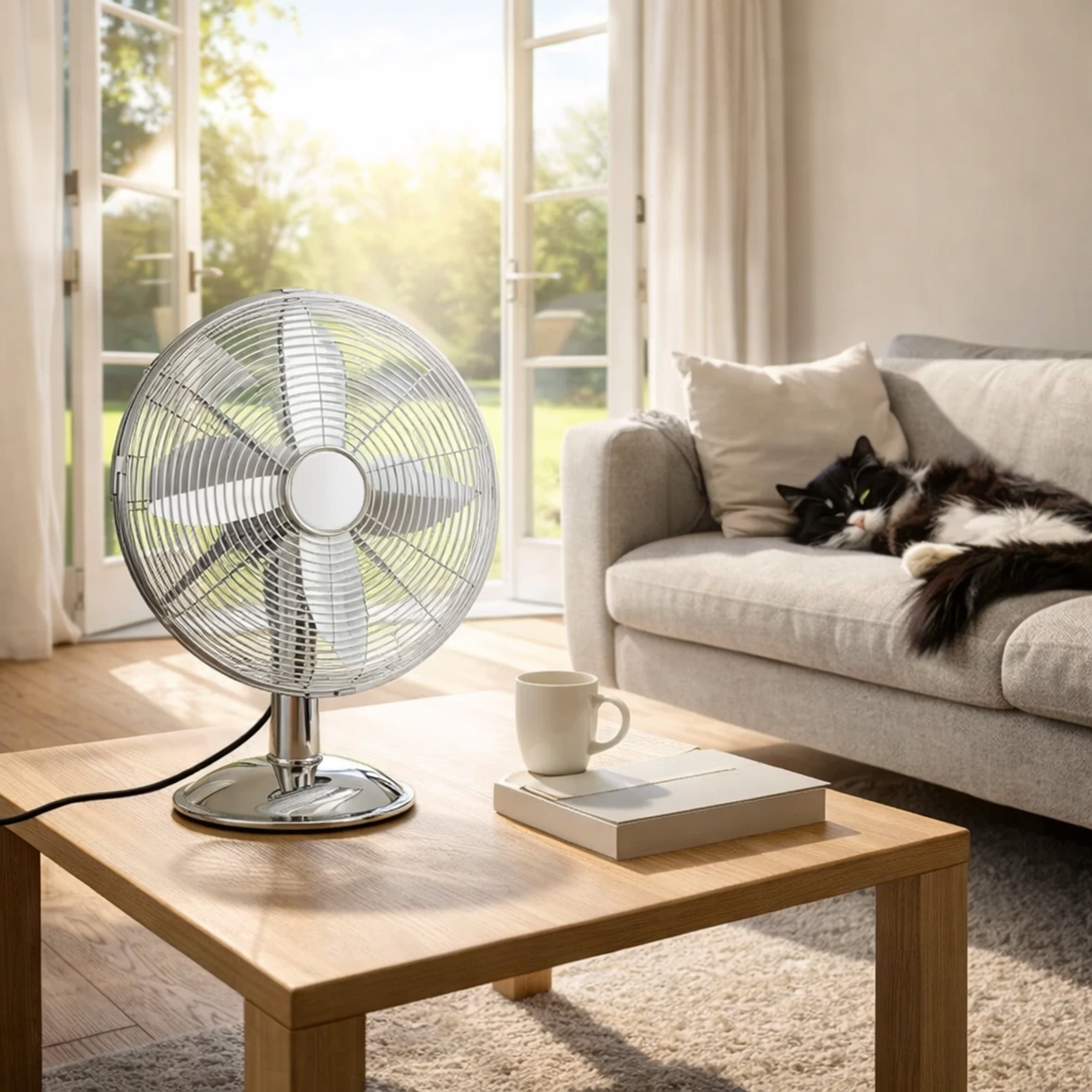 Oscillating Deck Fan in Metal Chrome Finish 3 Speed 12"
