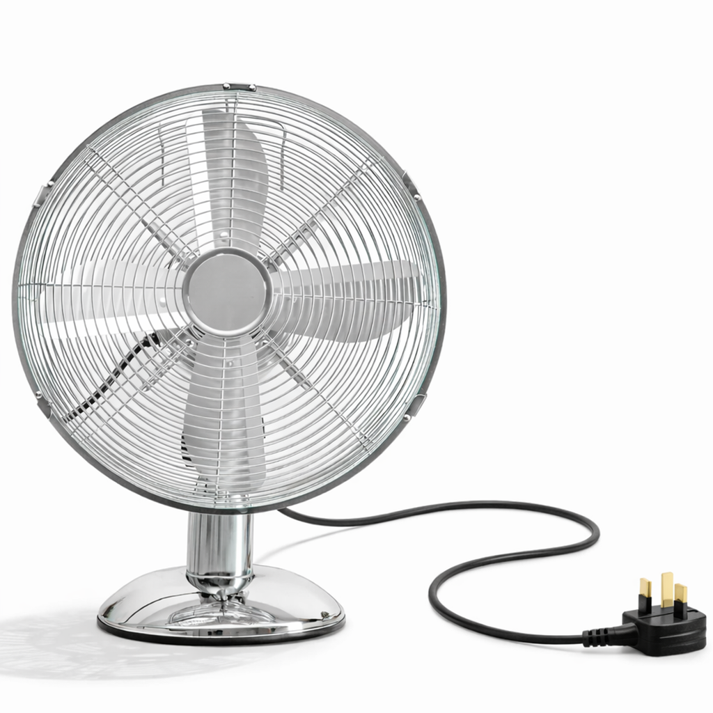 Oscillating Deck Fan in Metal Chrome Finish 3 Speed 12"