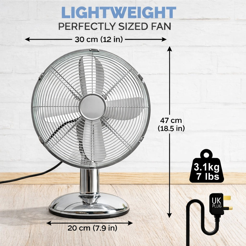 Oscillating Deck Fan in Metal Chrome Finish 3 Speed 12"