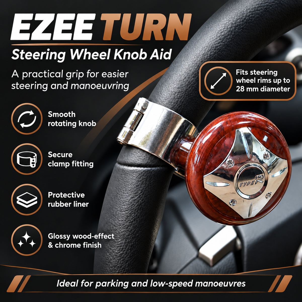 Ezee Turn Steering Knob For Up To 28mm Wheel Rim Driving Aid