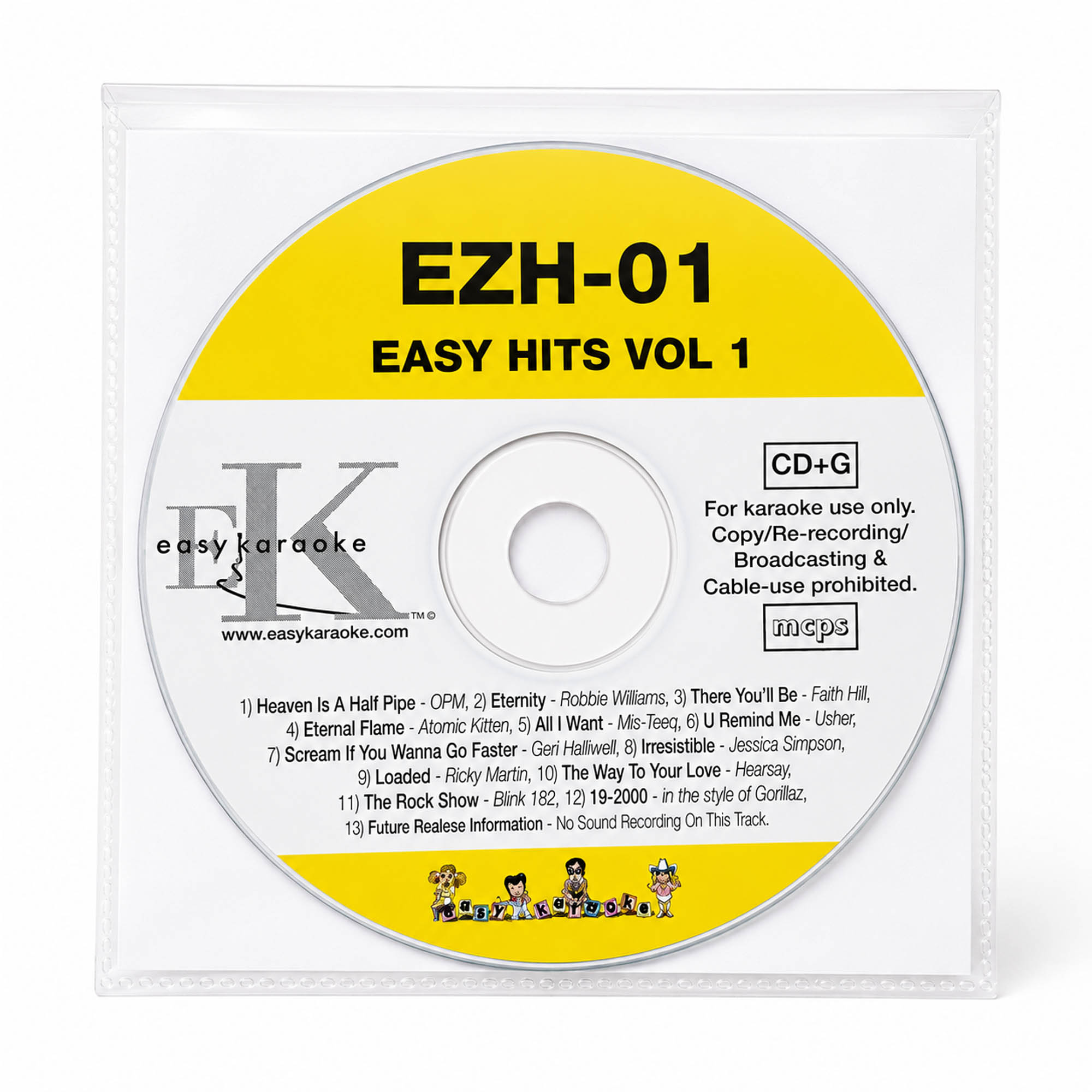 Easy Karaoke Hits Vol 1 CD+G Disc EZH-01 13 Track Disc