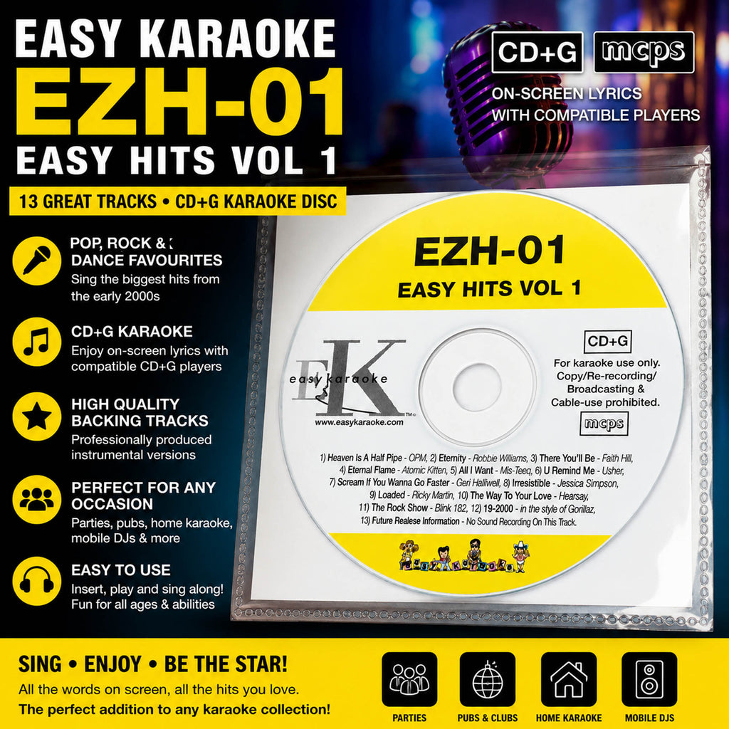 Easy Karaoke Hits Vol 1 CD+G Disc EZH-01 13 Track Disc