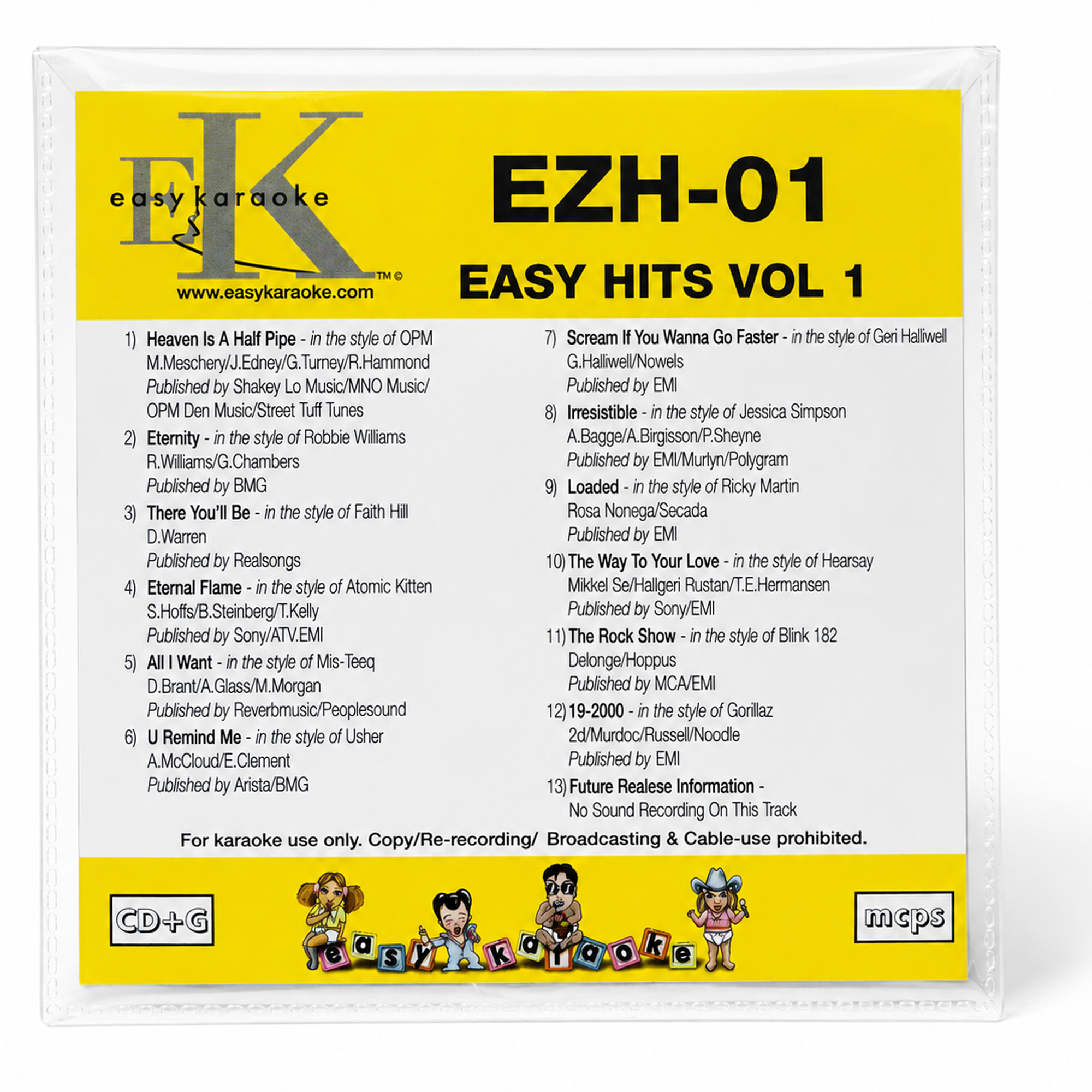 Easy Karaoke Hits Vol 1 CD+G Disc EZH-01 13 Track Disc