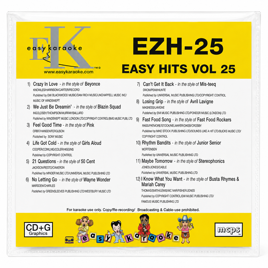 Easy Karaoke Hits Vol 25 CD+G Disc EZH-25 12 Track Disc