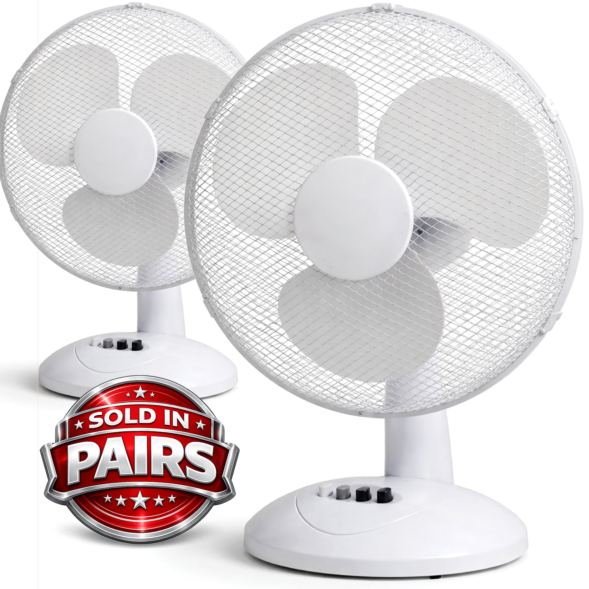 White Desk Fan 16 Inch 3 Speed Oscillating Tabletop PAIR