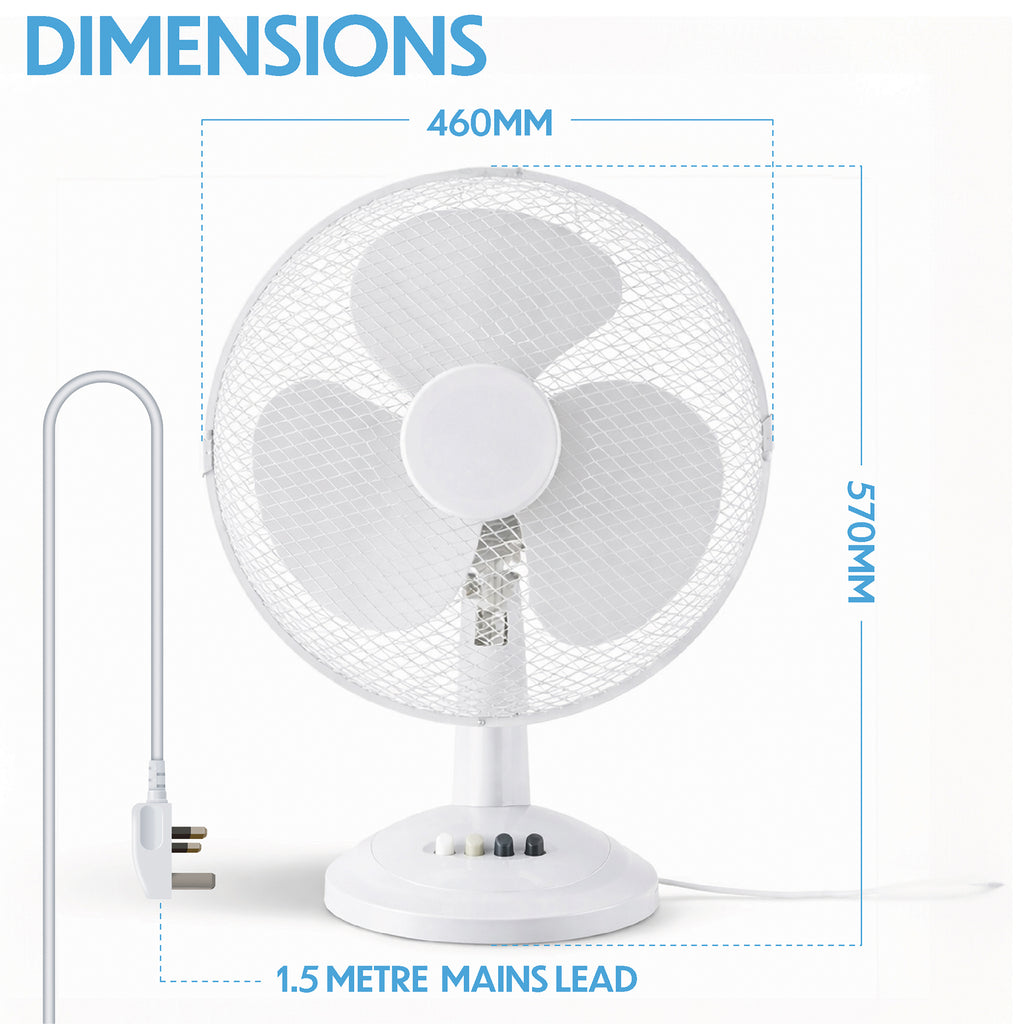 White Desk Fan 16 Inch 3 Speed Oscillating Tabletop PAIR