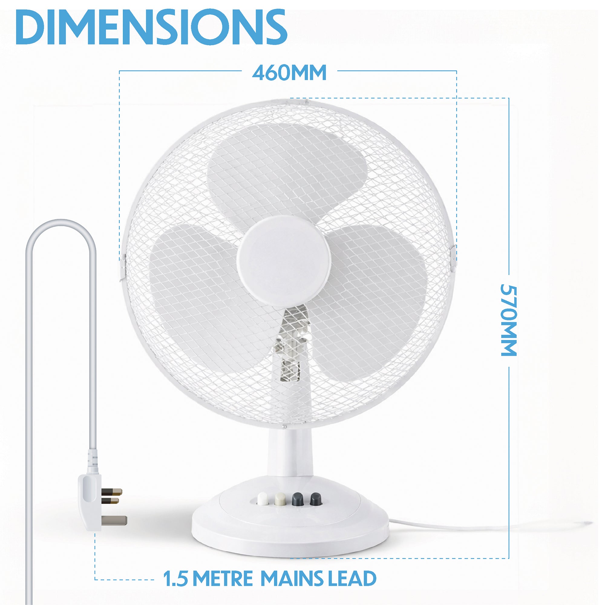 White Desk Fan 16 Inch 3 Speed Oscillating Tabletop PAIR