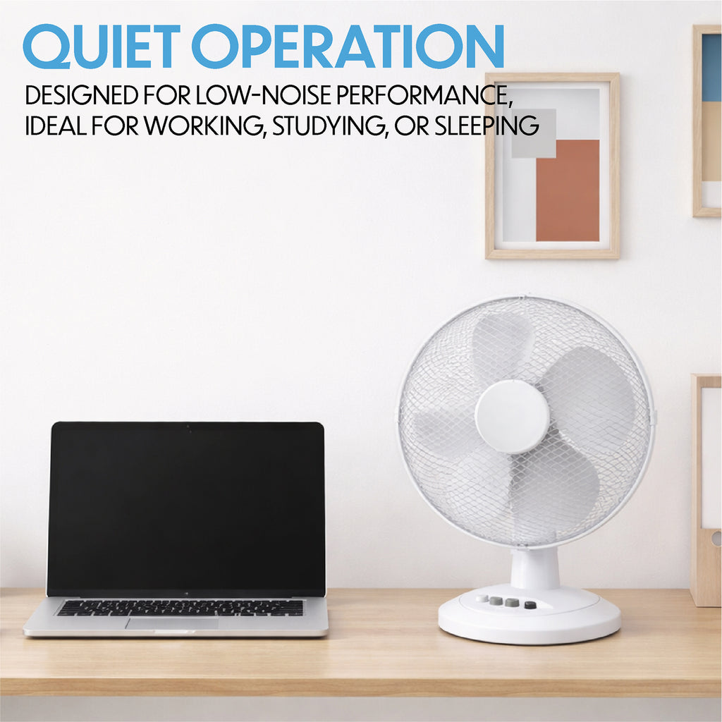 White Desk Fan 16 Inch 3 Speed Oscillating Tabletop PAIR