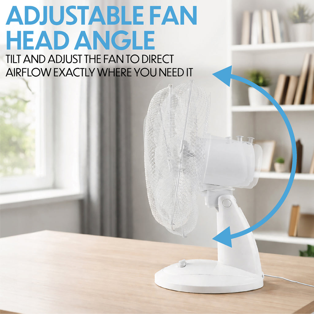 White Desk Fan 16 Inch 3 Speed Oscillating Tabletop PAIR