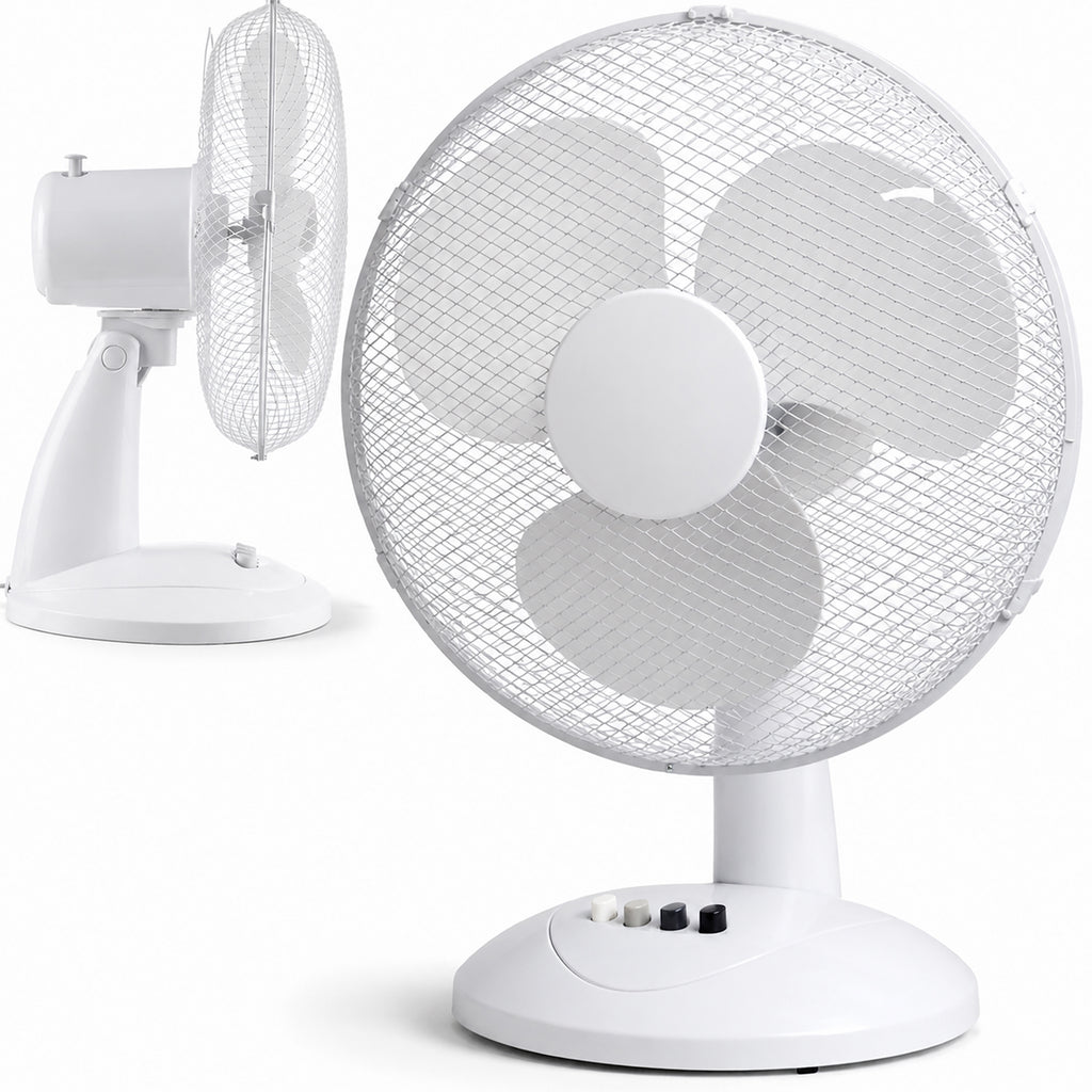 White Desk Fan 16 Inch 3 Speed Oscillating Tabletop PAIR