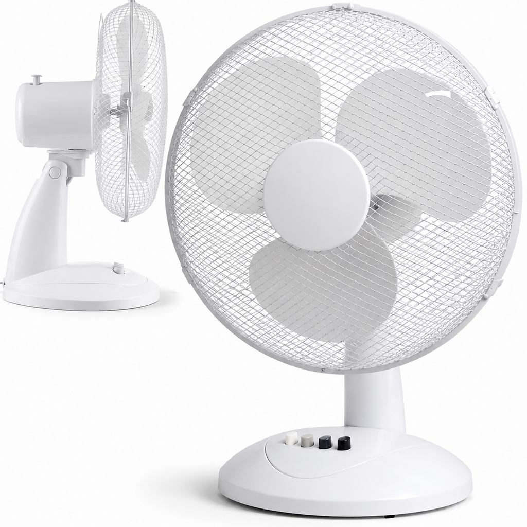 White Desk Fan 16 Inch 3 Speed Oscillating Tabletop PAIR