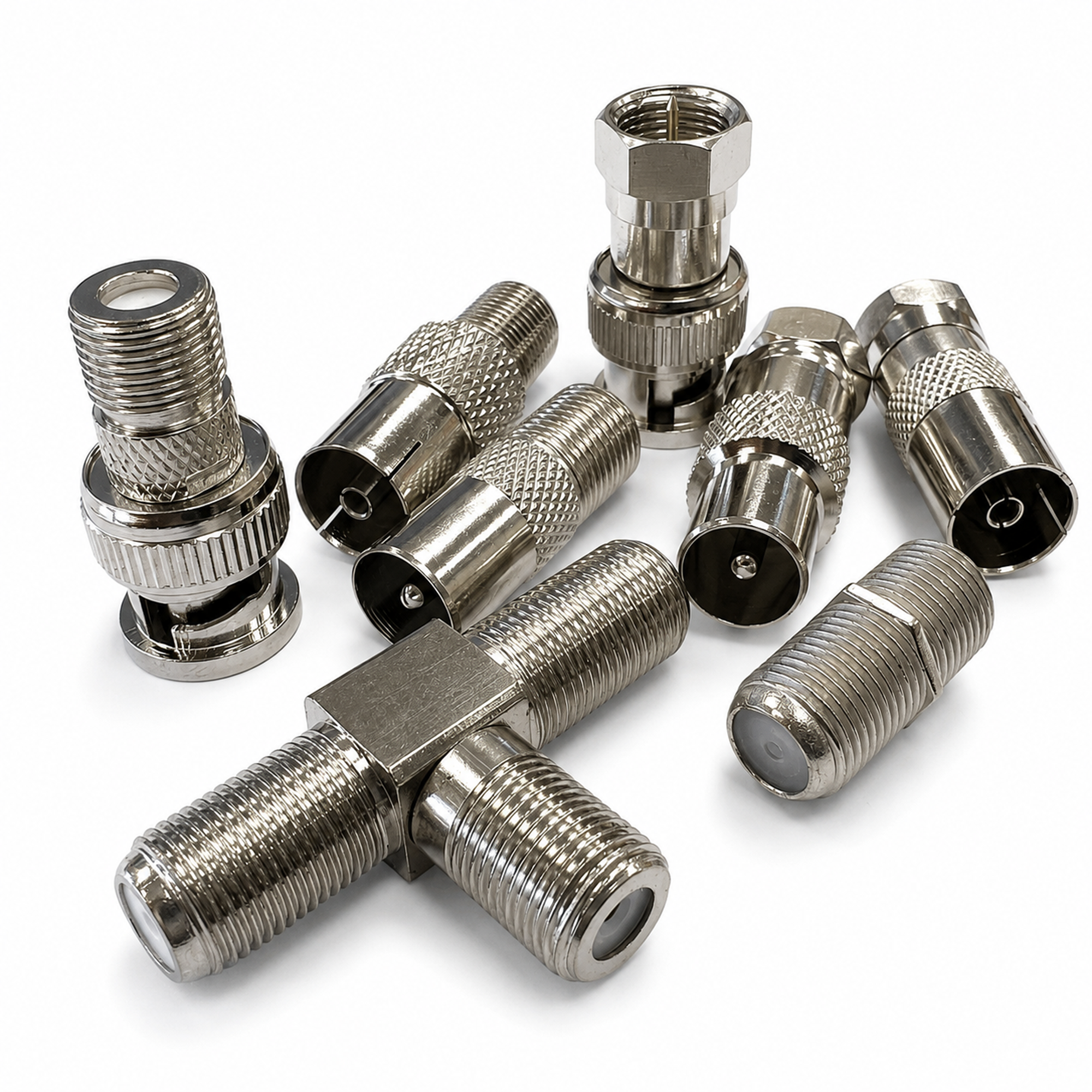 F-Type Male and Female Adapters to BNC RF Coaxial Coupler Splitter