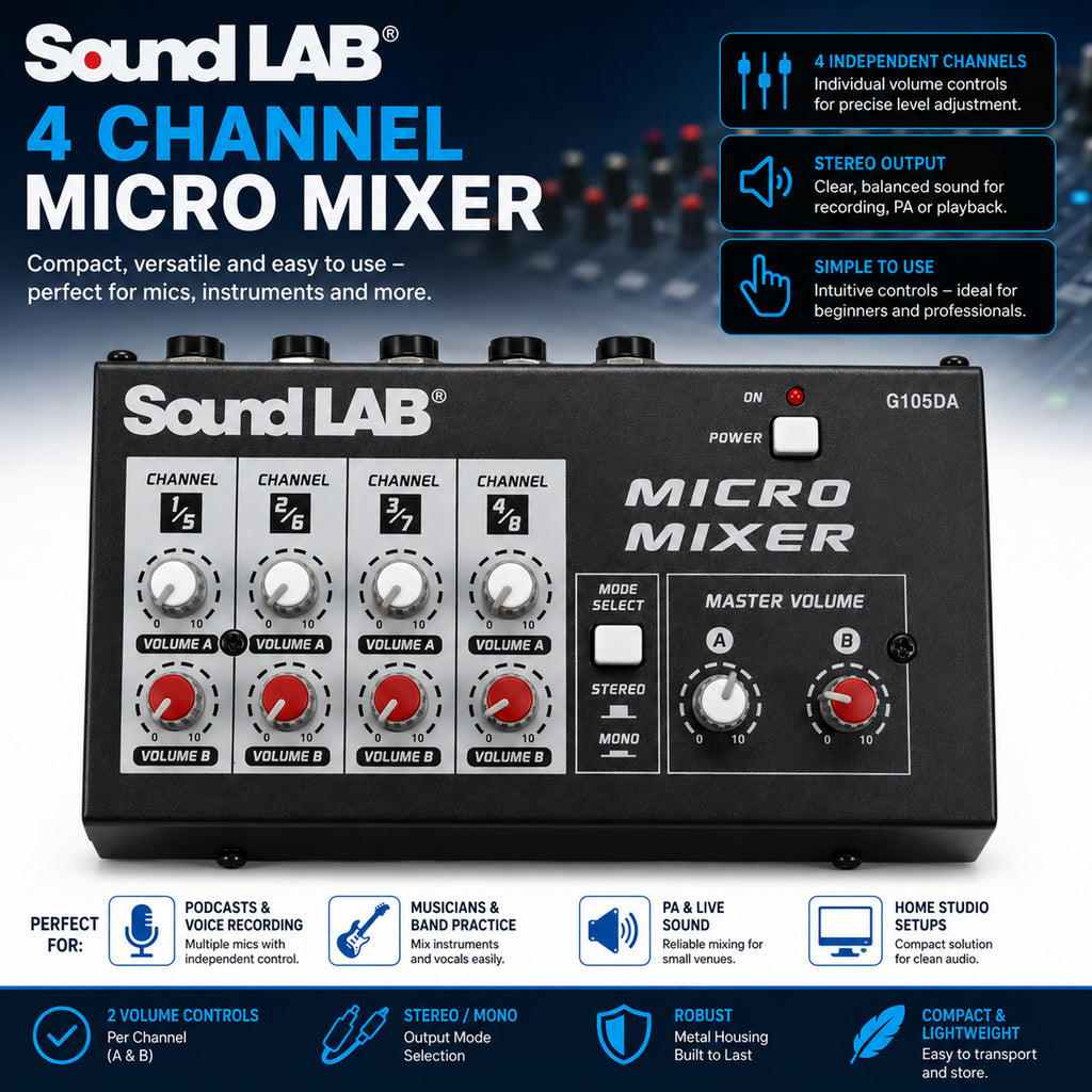 4 Channel Stereo or Mono Microphone Mixer
