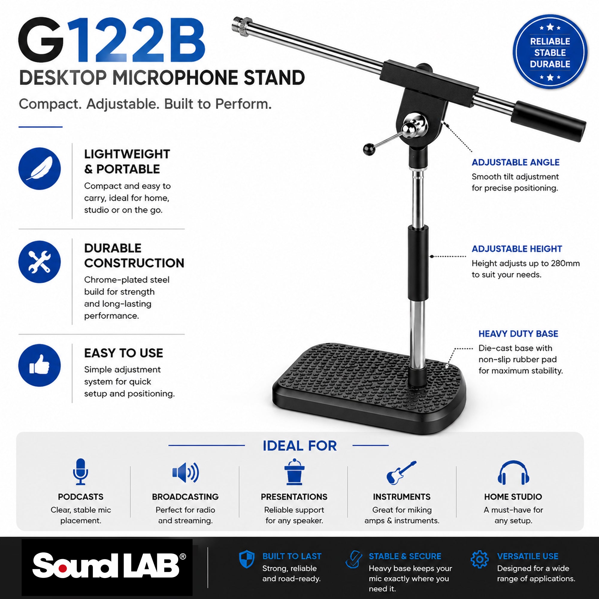 Tabletop Heavy Base Desk Microphone Stand Adjustable Height and Angle