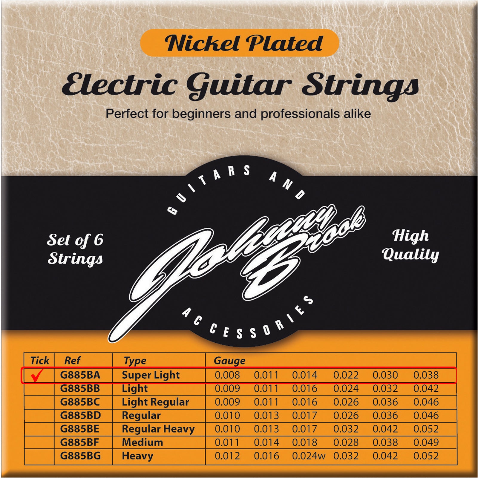 Set of 6 High Quality Nickel Plated Electric Guitar Strings