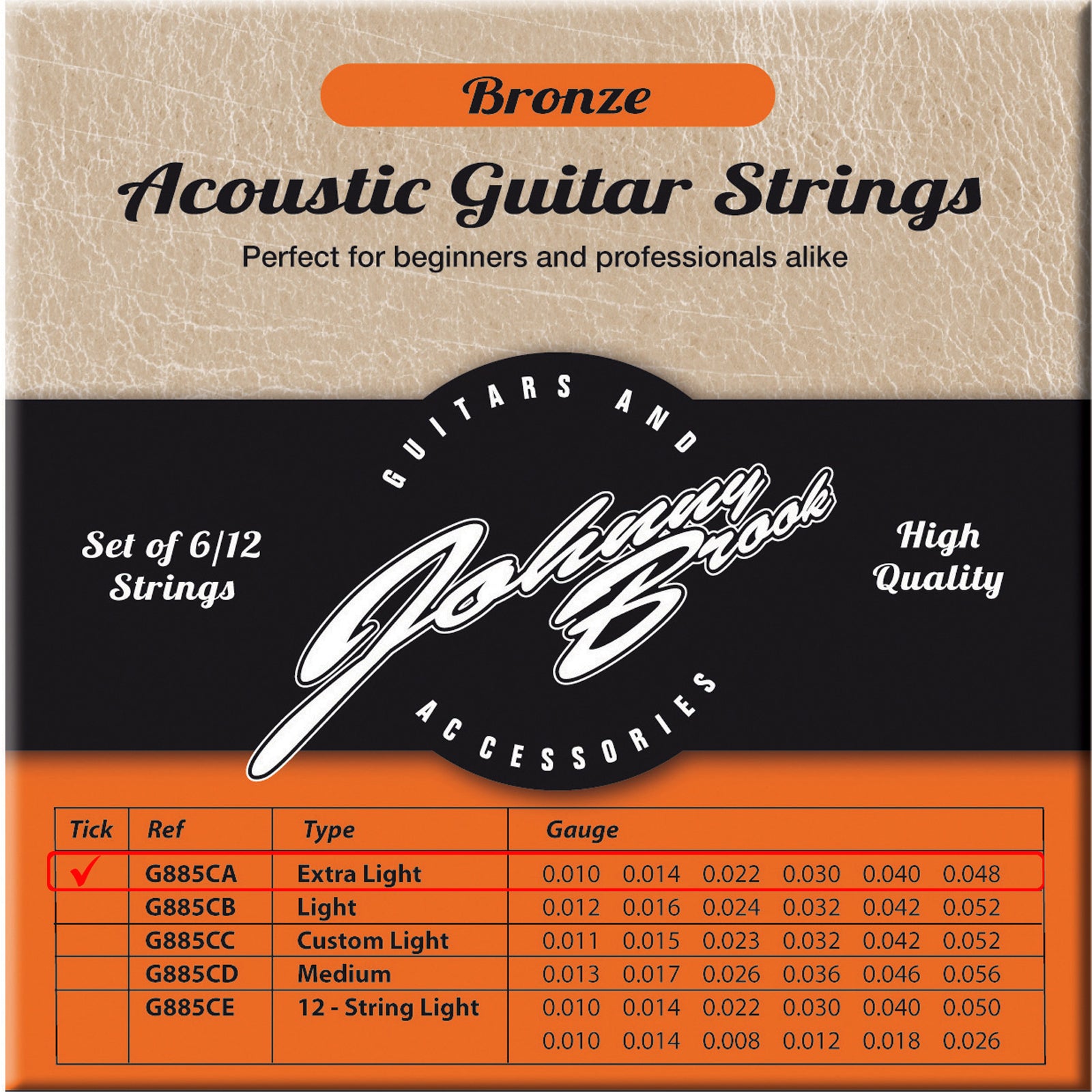Set of 6 or 12 High Quality Bronze Acoustic Guitar Strings