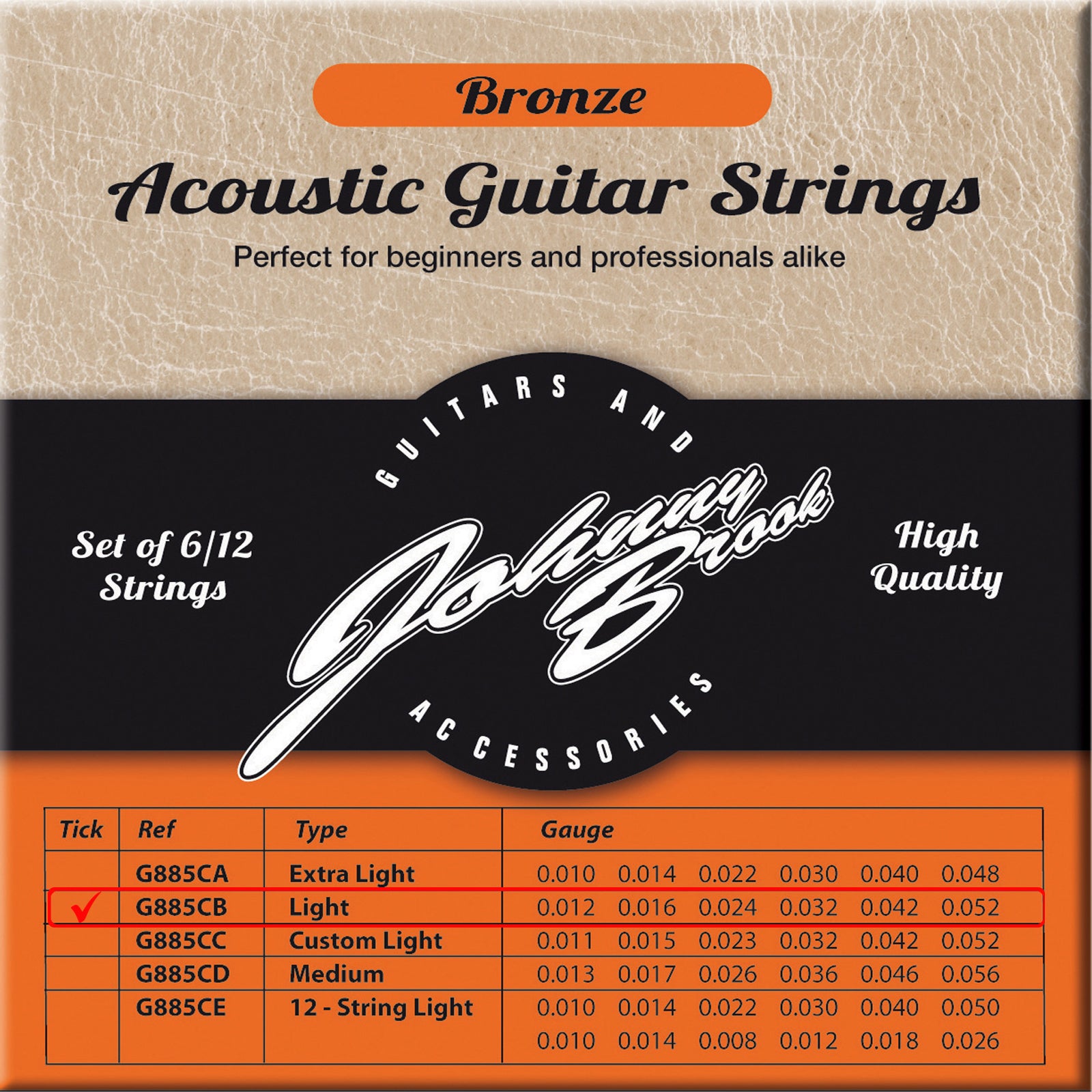 Set of 6 or 12 High Quality Bronze Acoustic Guitar Strings