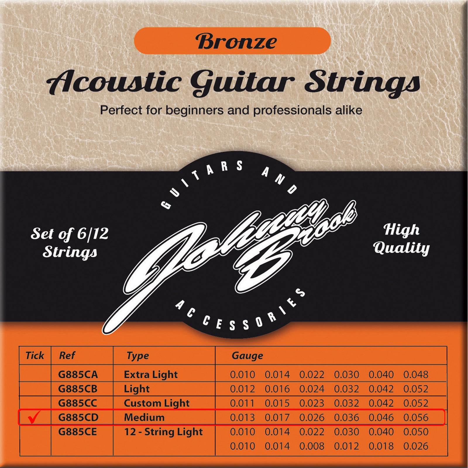 Set of 6 or 12 High Quality Bronze Acoustic Guitar Strings