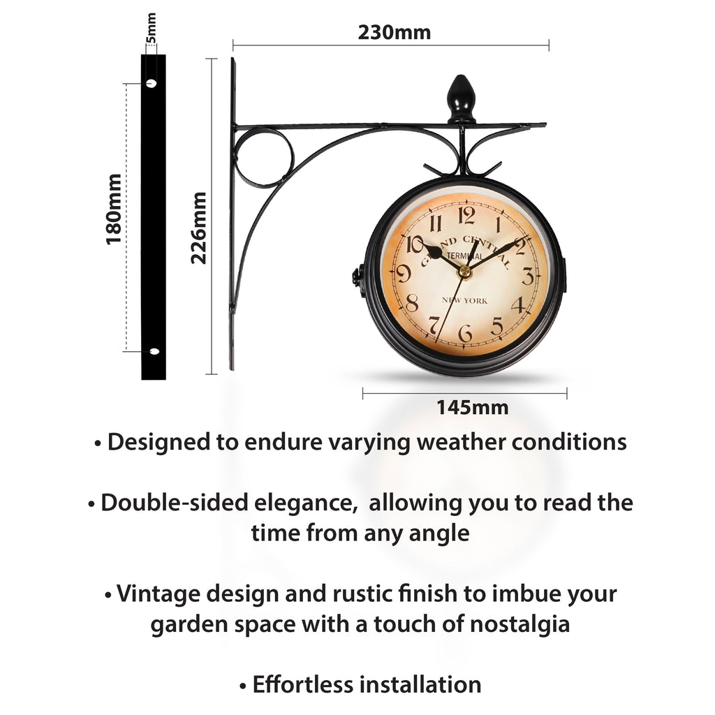 Double Sided Outdoor Station Clock 12cm New York Grand Central Style