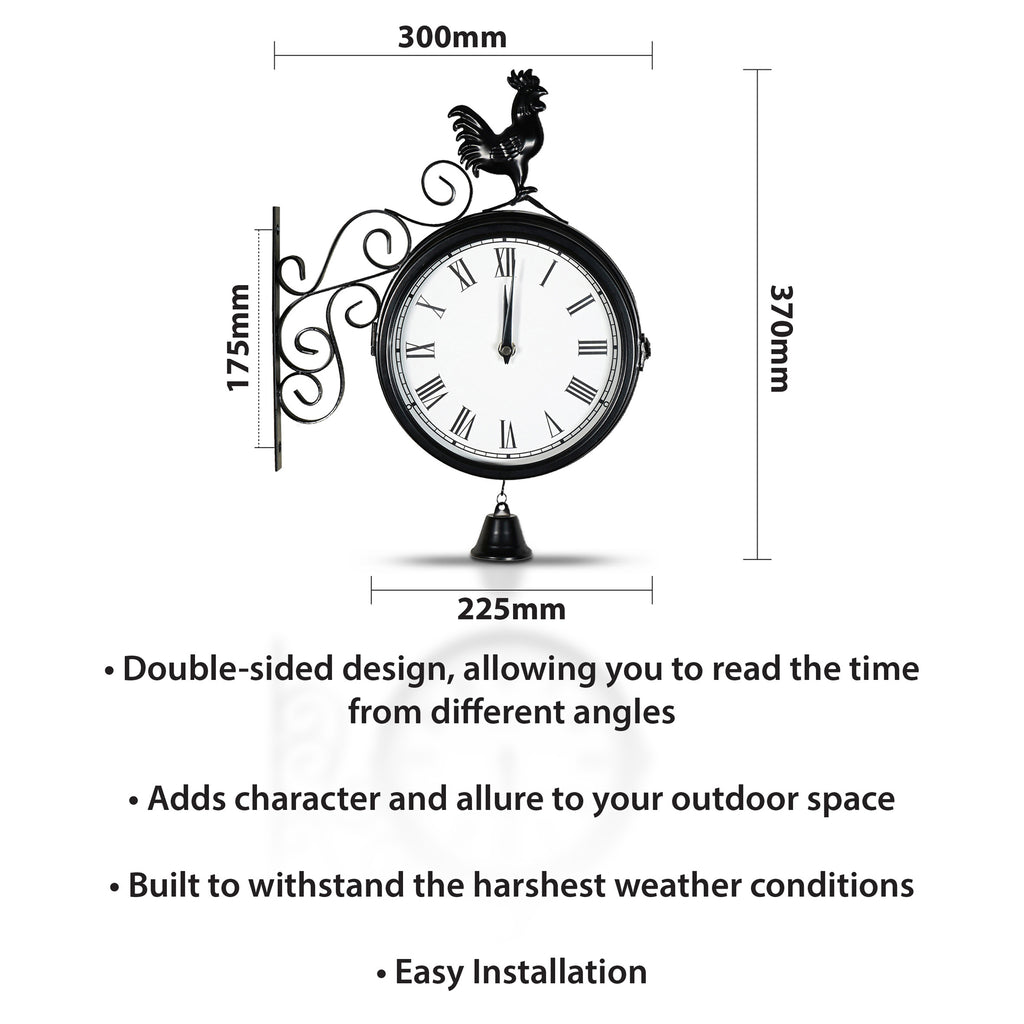 Double Sided Outdoor Station Clock 20cm Rustic Country Farmhouse Style