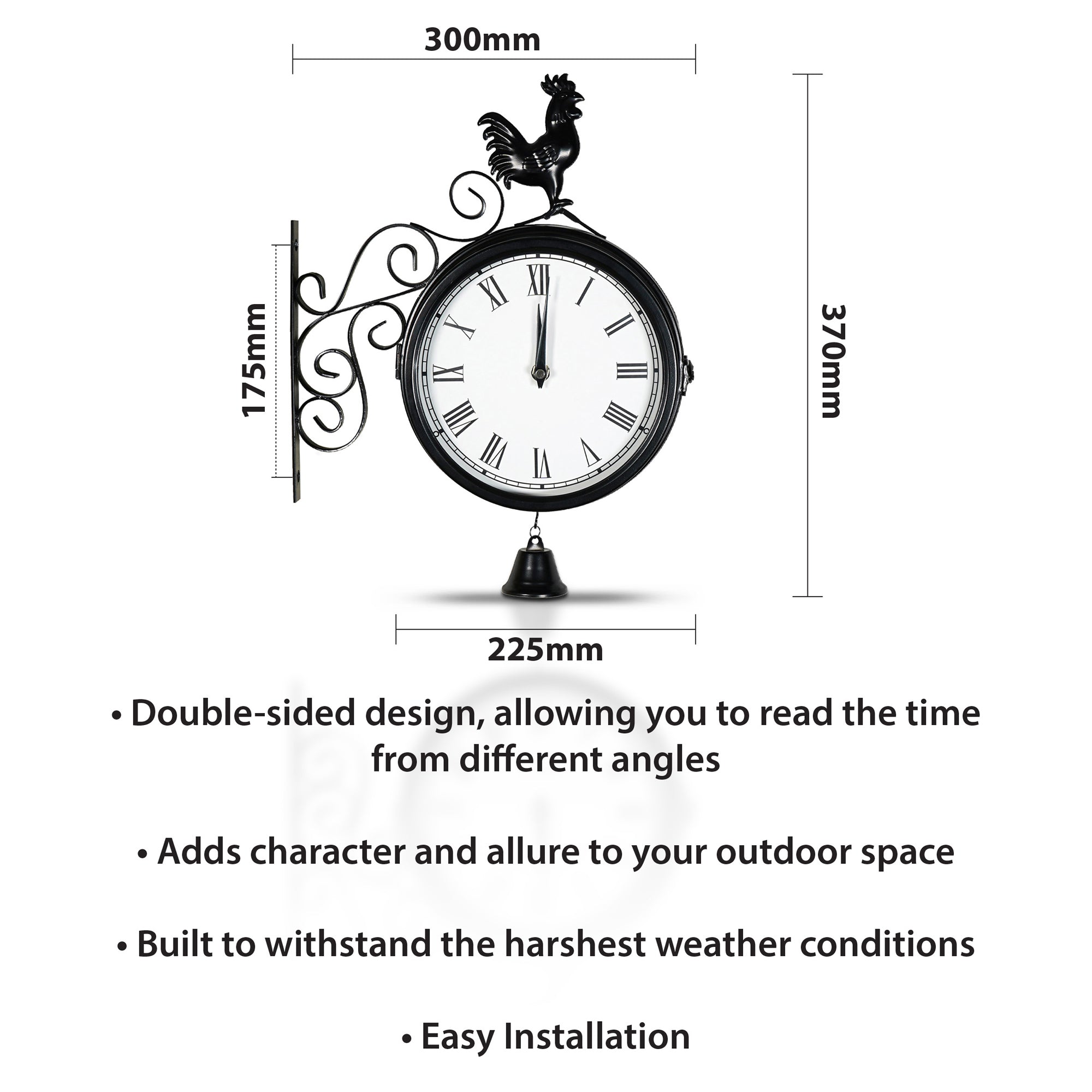 Double Sided Outdoor Station Clock 20cm Rustic Country Farmhouse Style