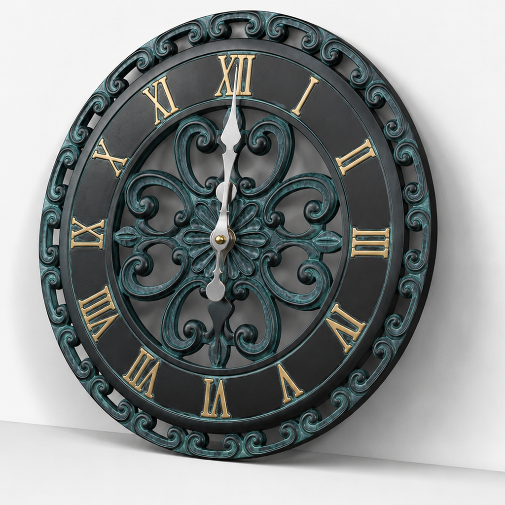 Vintage Open Face Antique Green Gold Resin Wall Clock