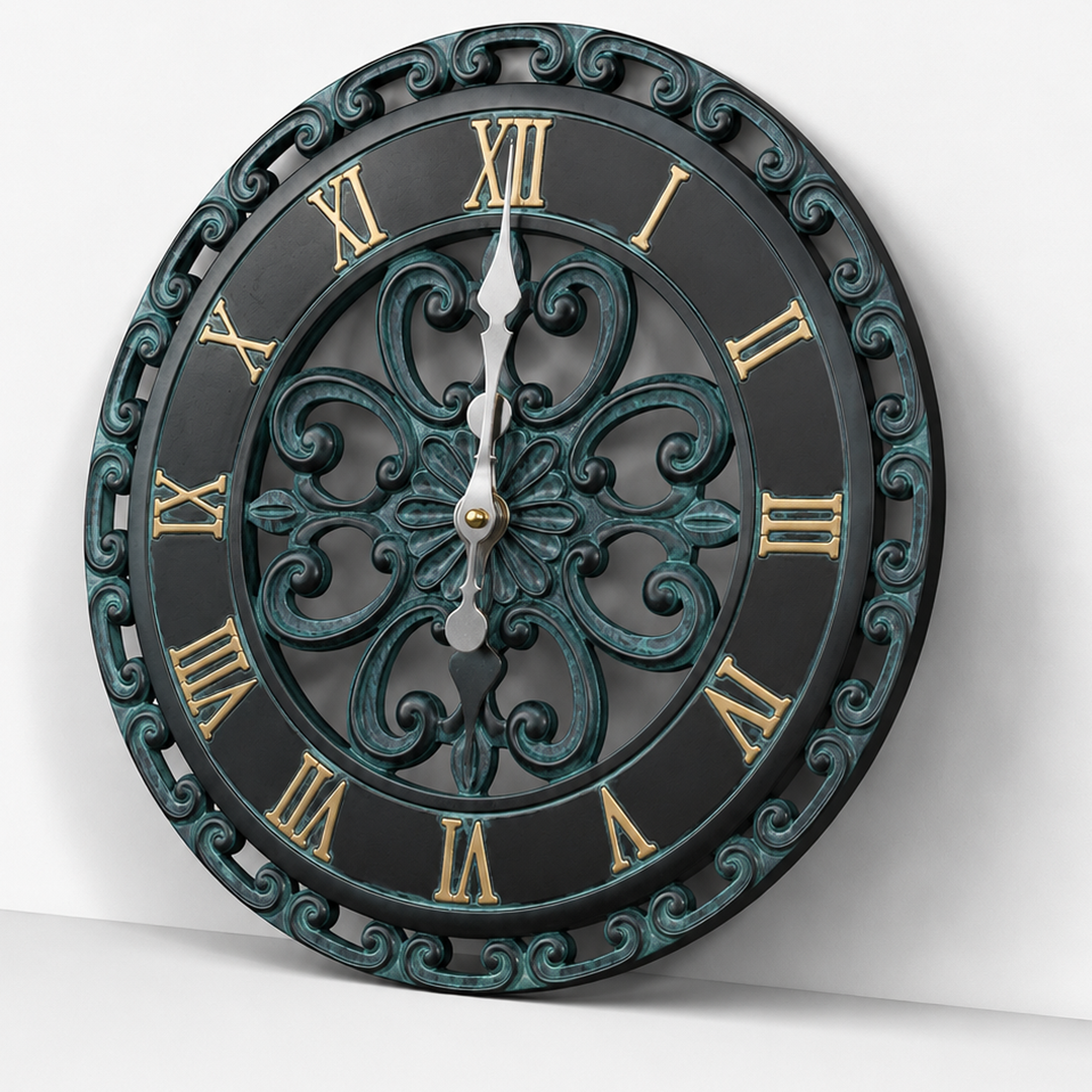 Vintage Open Face Antique Green Gold Resin Wall Clock