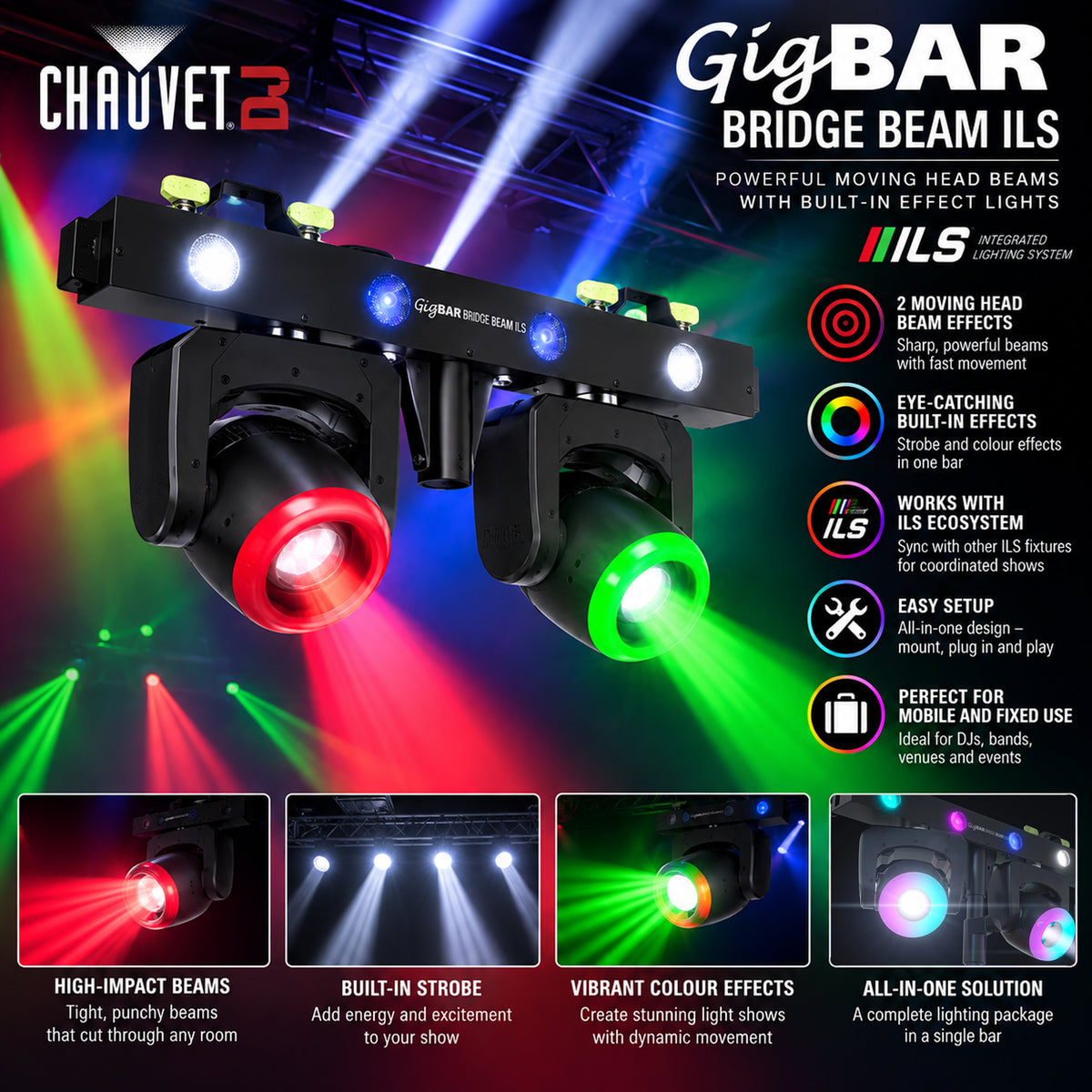 DJ GigBAR Bridge Beam ILS 3-in-1 Moving Head Lighting System (Graded)